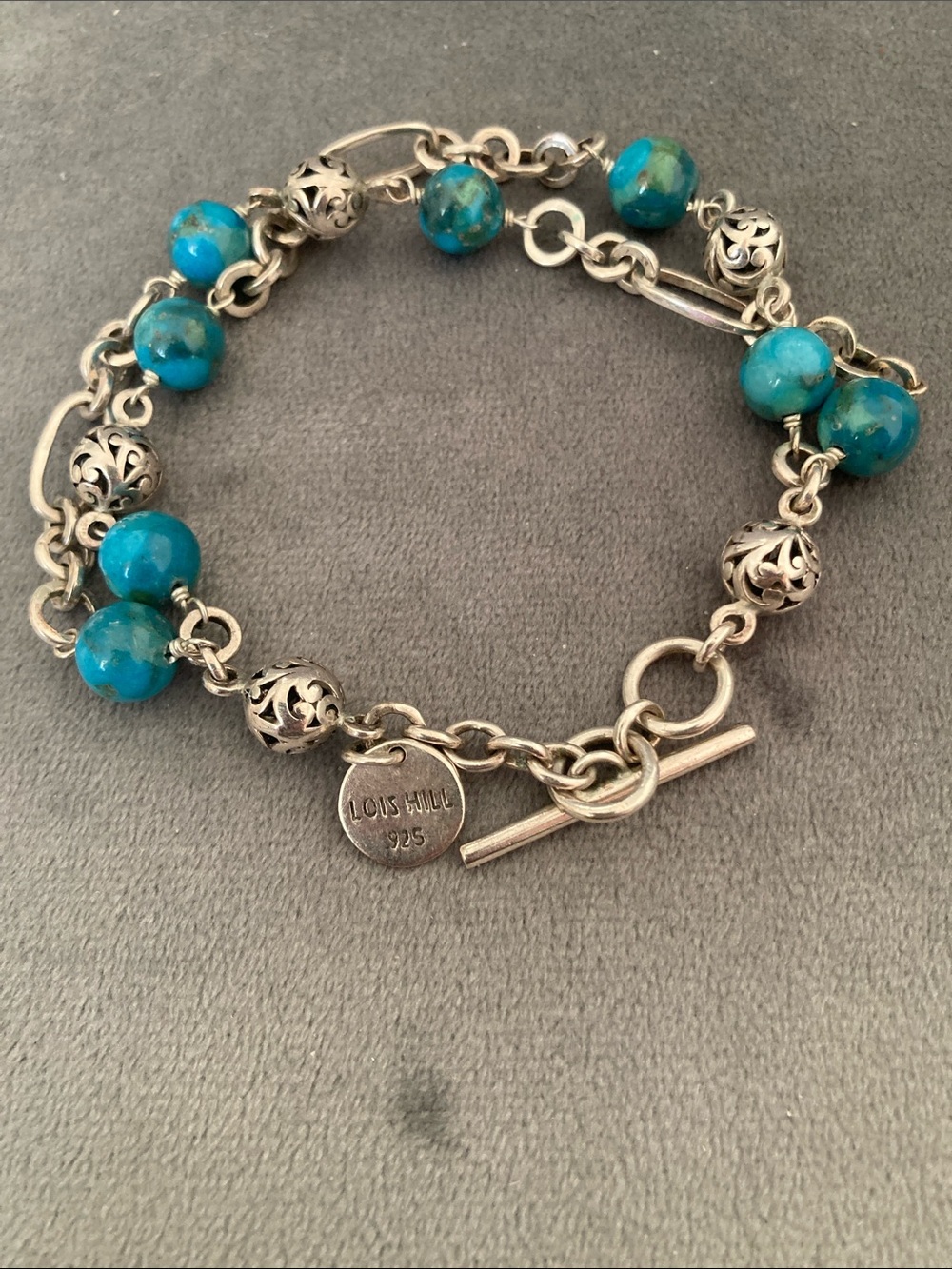Lois Hill Turquoise Bead and Sterling Accent Toggle Bracelet